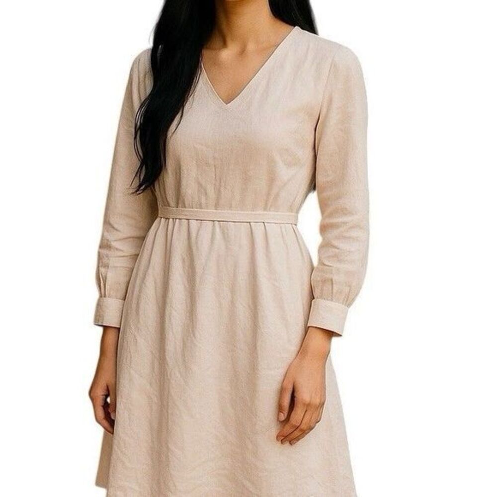 Roolee Dress Womens Sz Small Linen Silk Blend Long Sleeve Minimalist Neutral